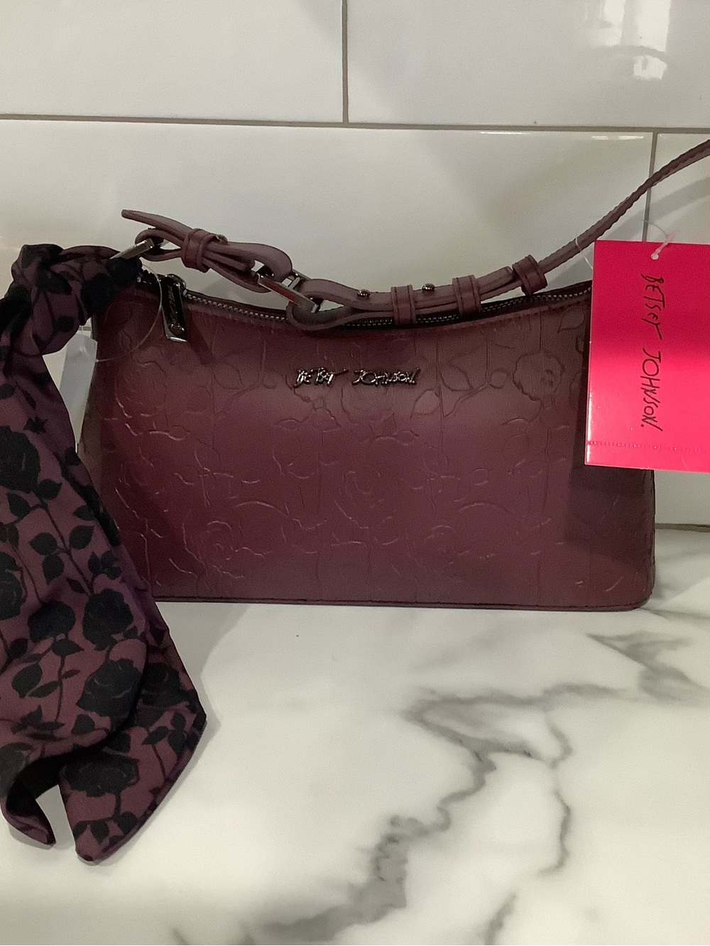 Betsey Johnson Deep Plum bag with scarf